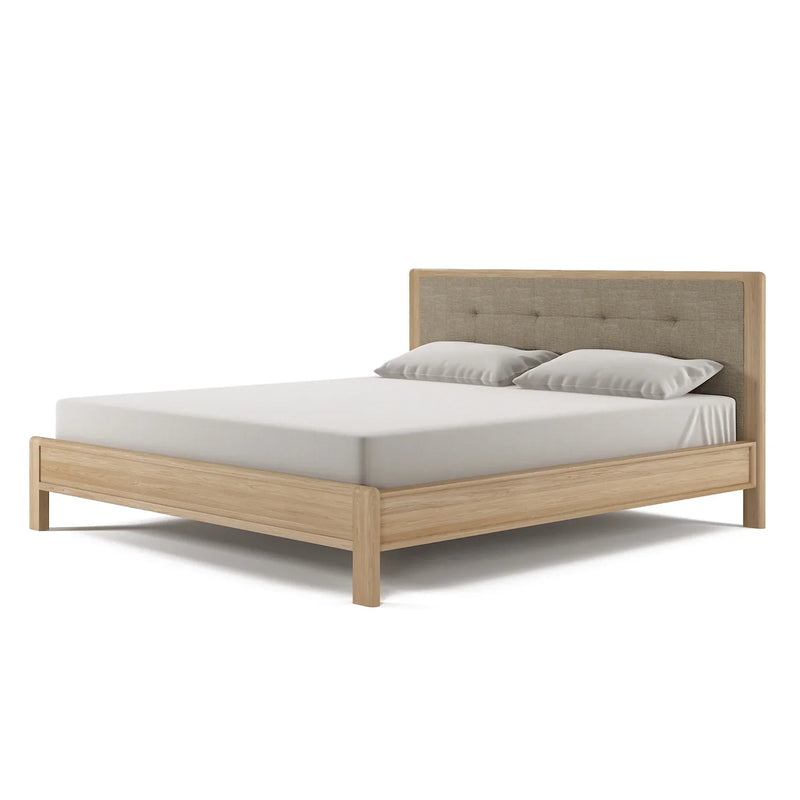 Circa King Bed Frame  White Oak With Fabric Headboard - No Storage