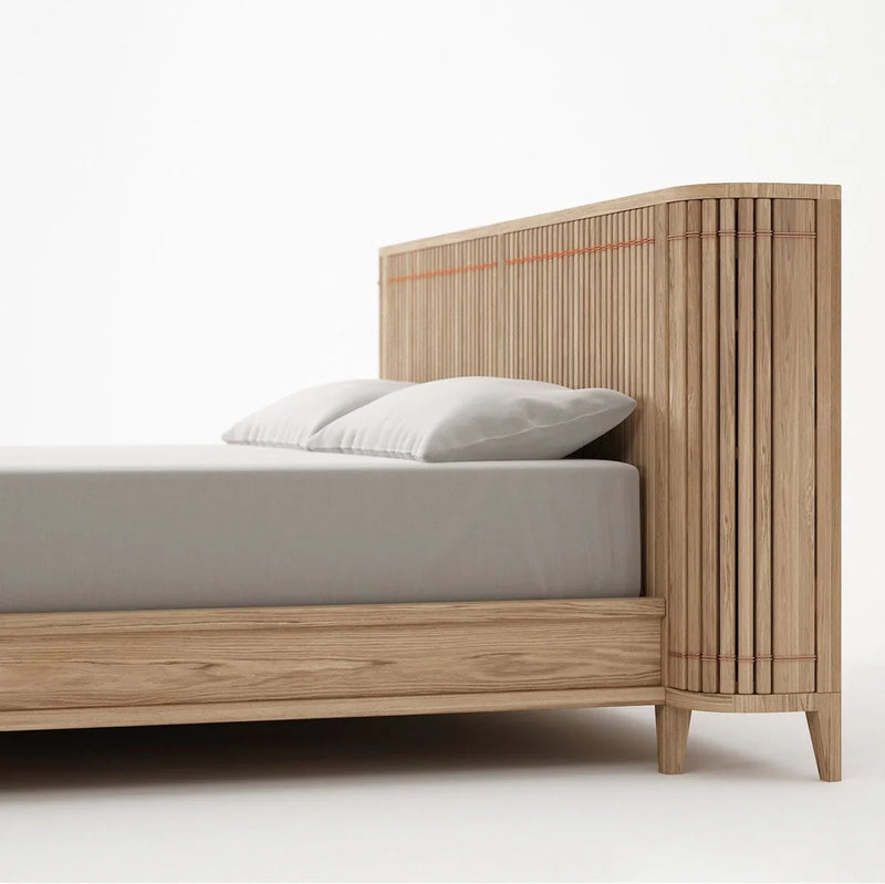 Koppar King Bed Frame With Mini Storage - White Oak