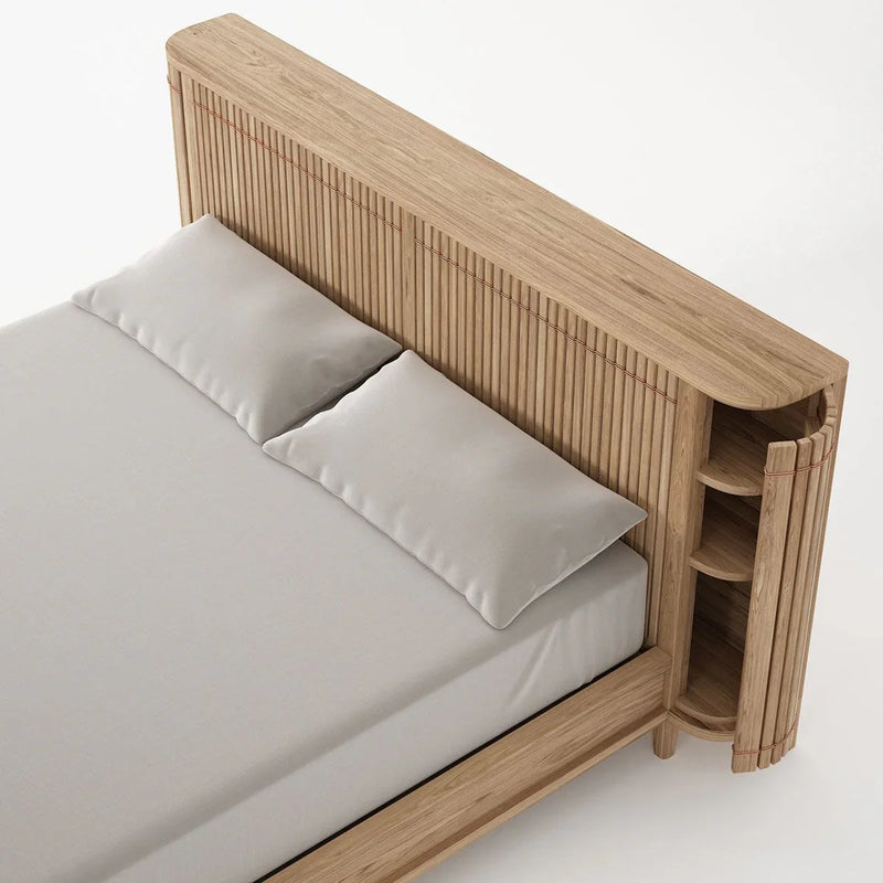 Koppar King Bed Frame With Mini Storage - White Oak