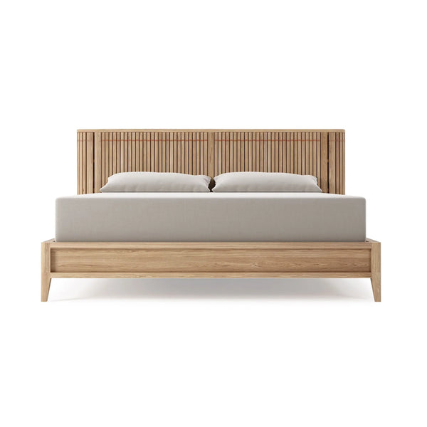 Koppar King Bed Frame With Mini Storage - White Oak