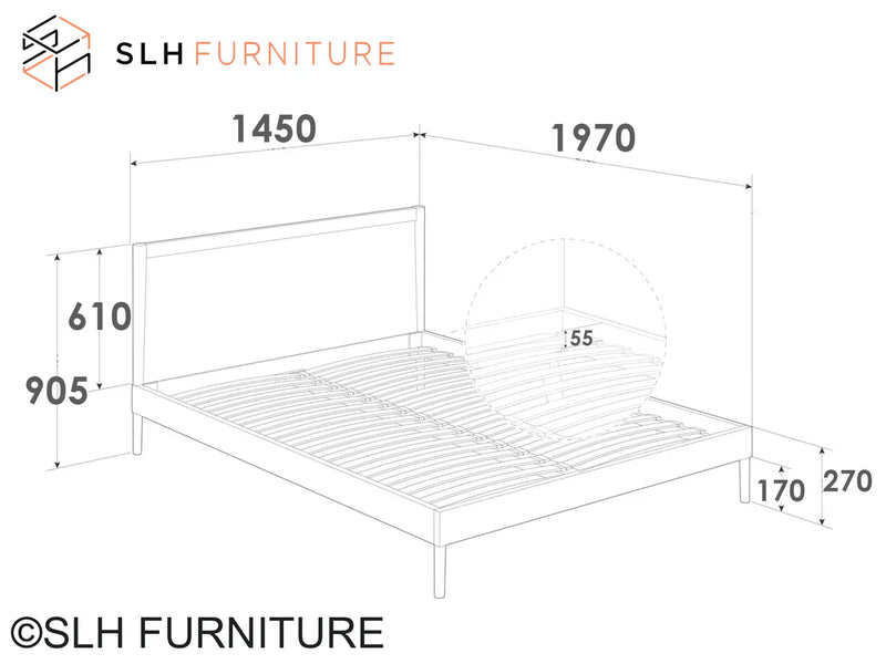 Vintage Double Bed 197 cm - White Oak
