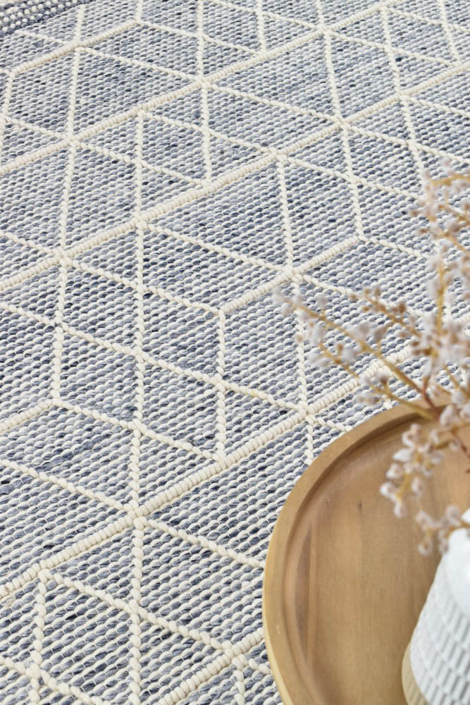 Albona Blue White Wool Rug