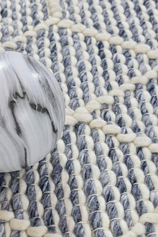 Albona Blue White Wool Rug