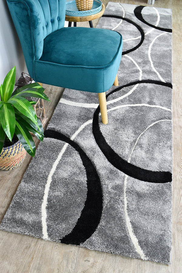Dahlia 798 Light Grey Black Runner