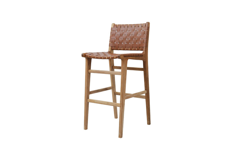 Paloma Leather Bar Stool - Tan Woven