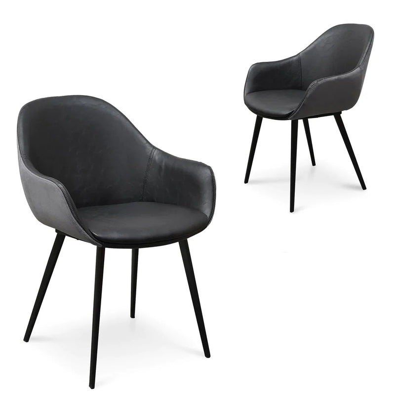 Calibre CDC2750-SE - PU Leather Dining Chair - Antique Black - Charcoal Velvet (Set of 2)
