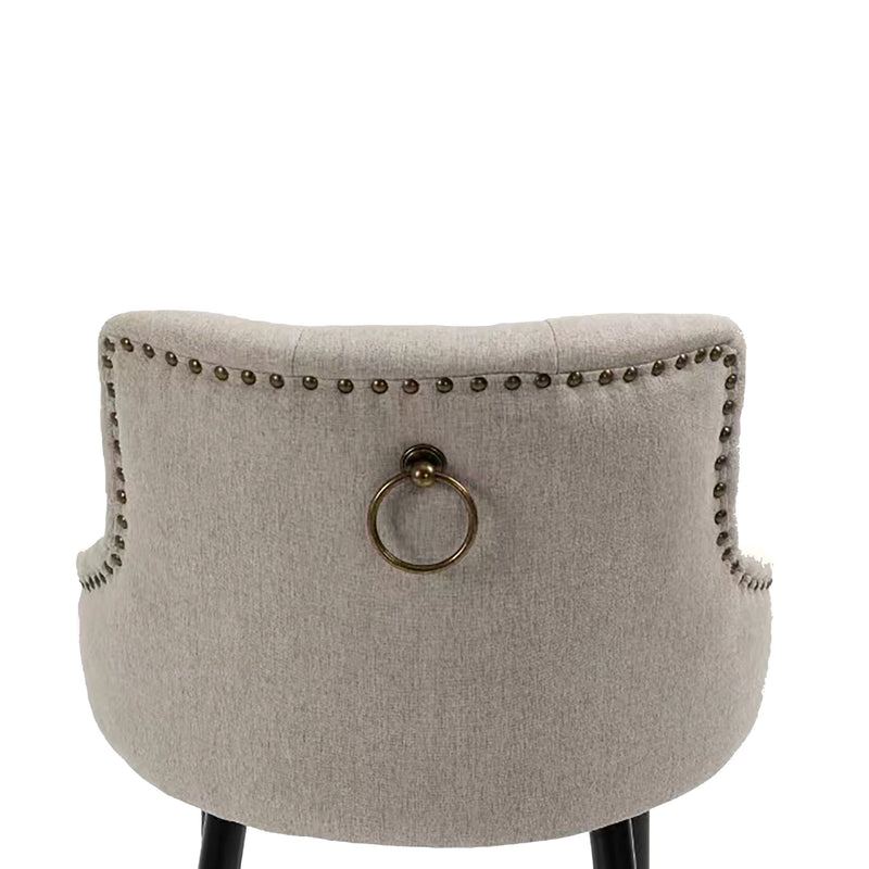 Will Barstool in Fabric Seatpad with Brass Gold Studs and Handles - Beige
