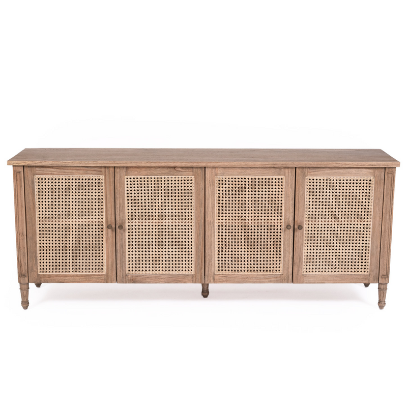 Hampton Cane Four Door Sideboard - Weathered Oak