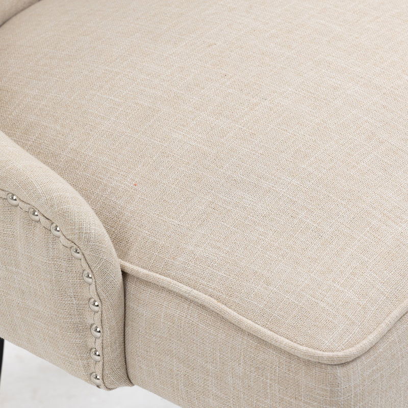 Will Barstool in Fabric Seatpad with Brass Gold Studs and Handles - Beige
