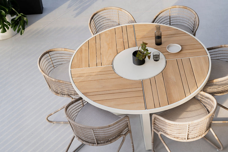 Weston Outpost Round Dining Table – 1.6m – Whitley Pearl Powder Coated Legs