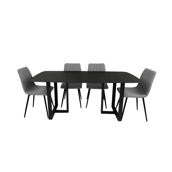 Zee 1.8 Sintered Stones Dining Table with Black Metal Powdercoated Legs and 6 Molly Dining Chair in Grey Fabric