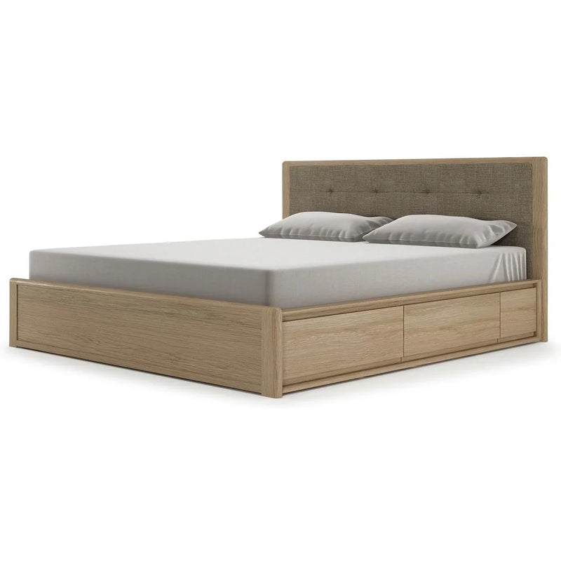 Circa King Bed Frame with Fabric Headboard and Storage - White Oak