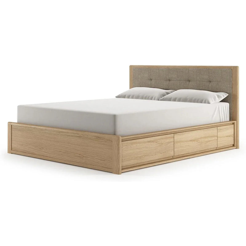 Circa Queen Bed Frame With Fabric Headboard and Storage - White Oak