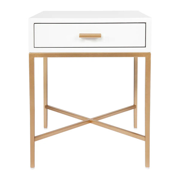 Nessa White Bedside Table - Gold