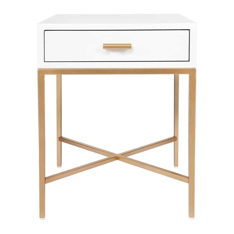 Nessa White Bedside Table - Gold