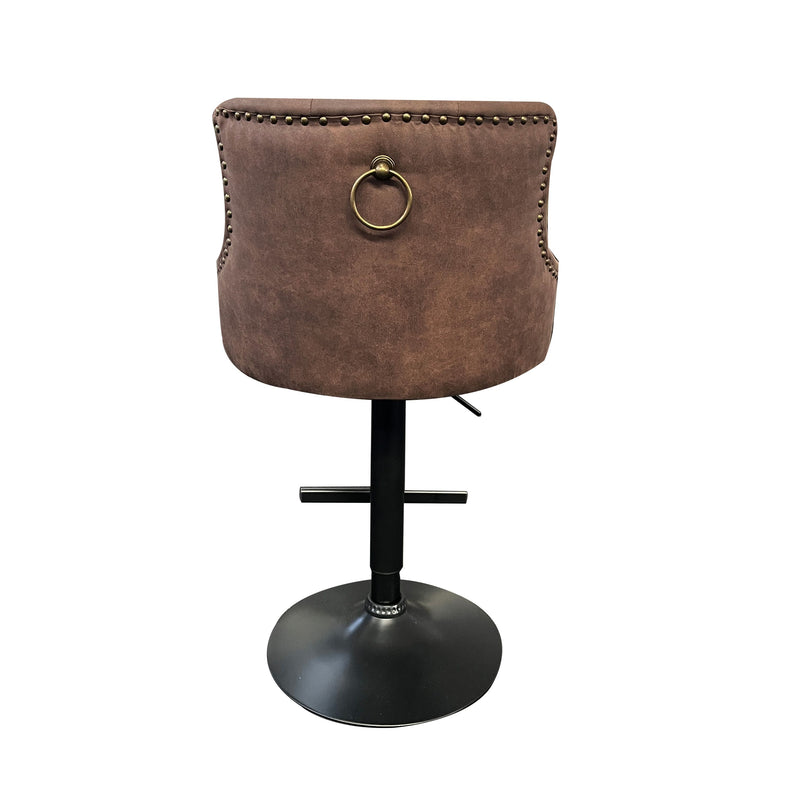 Atlas Barstool in Vintage Faux Leather Seatpad with Brass Gold Studs and Handles - Tan-Discontinues
