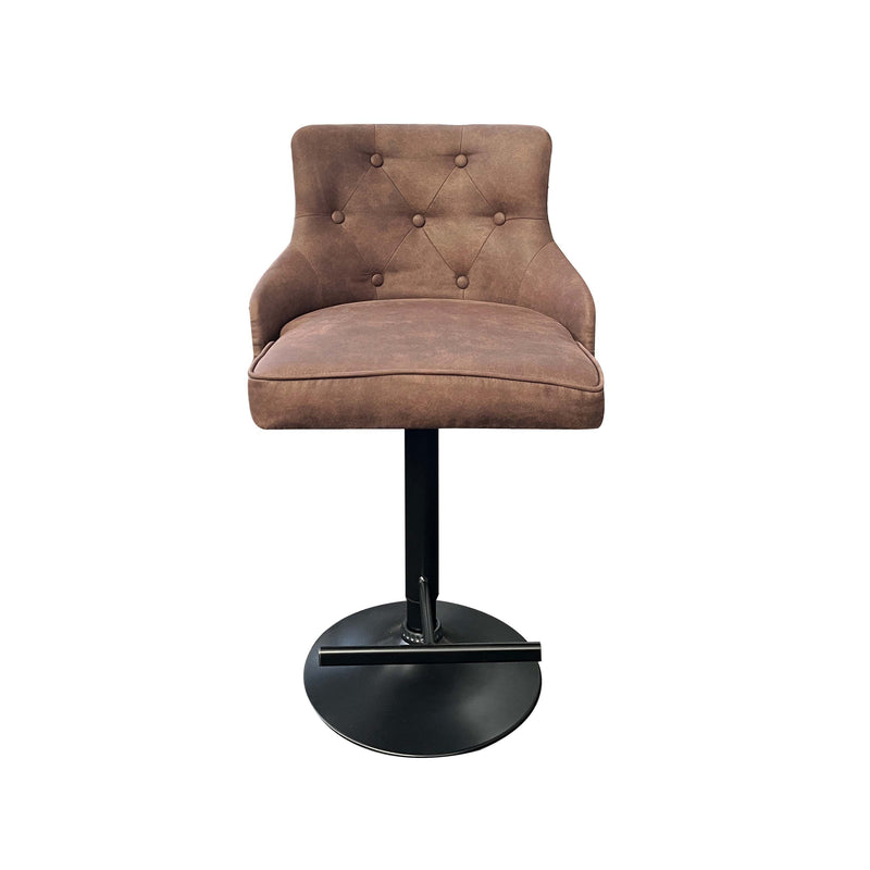 Atlas Barstool in Vintage Faux Leather Seatpad with Brass Gold Studs and Handles - Tan-Discontinues